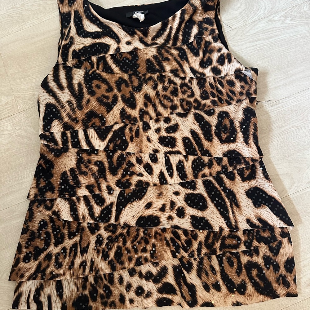 MSK Leopard Print Tiered Tank Top in Brown and Black